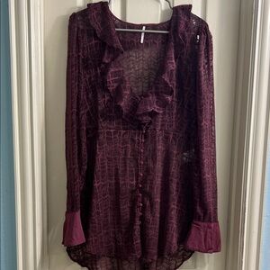 Free People Shirt Women Medium Sheer Purple Lace
